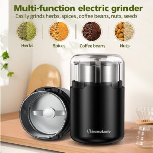 Hermolante Herb Grinder, Spice Grinder, Coffee grinder, 150 w Electric Herb Grinder with Stainless Steel Blade and Cleaning Brush, Compact Size Electric Grinder for Herb Spices Coffee Nuts Seeds,etc.