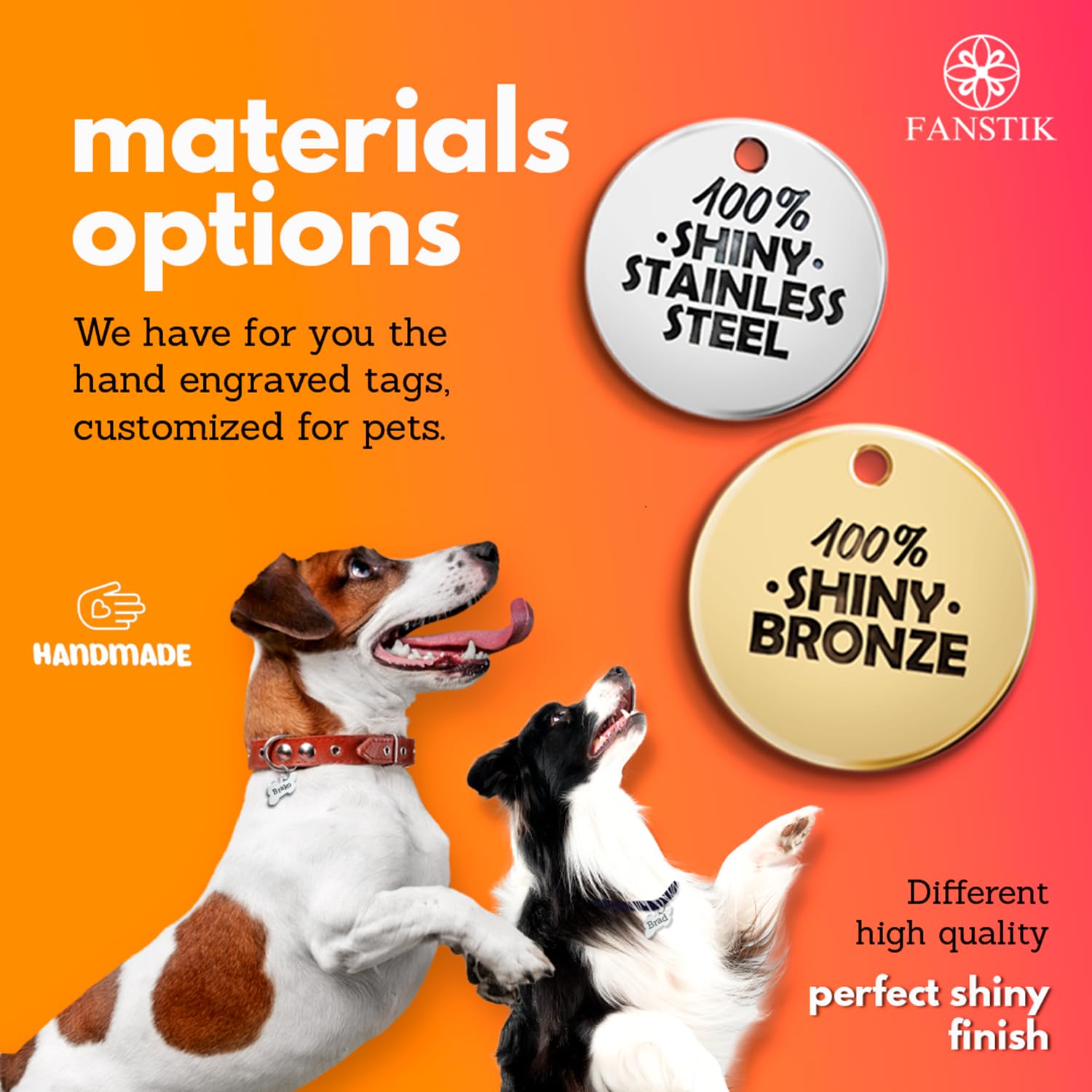 Personalized QR Code Pet Id Tag (Made in USA) - Personalize on Both Tag & Web Free Online APP Scan QR Receive Instant Location Alert Email - Customized Dog Cat Tags, Stainless Steel FANSTIK (QR-Icon)