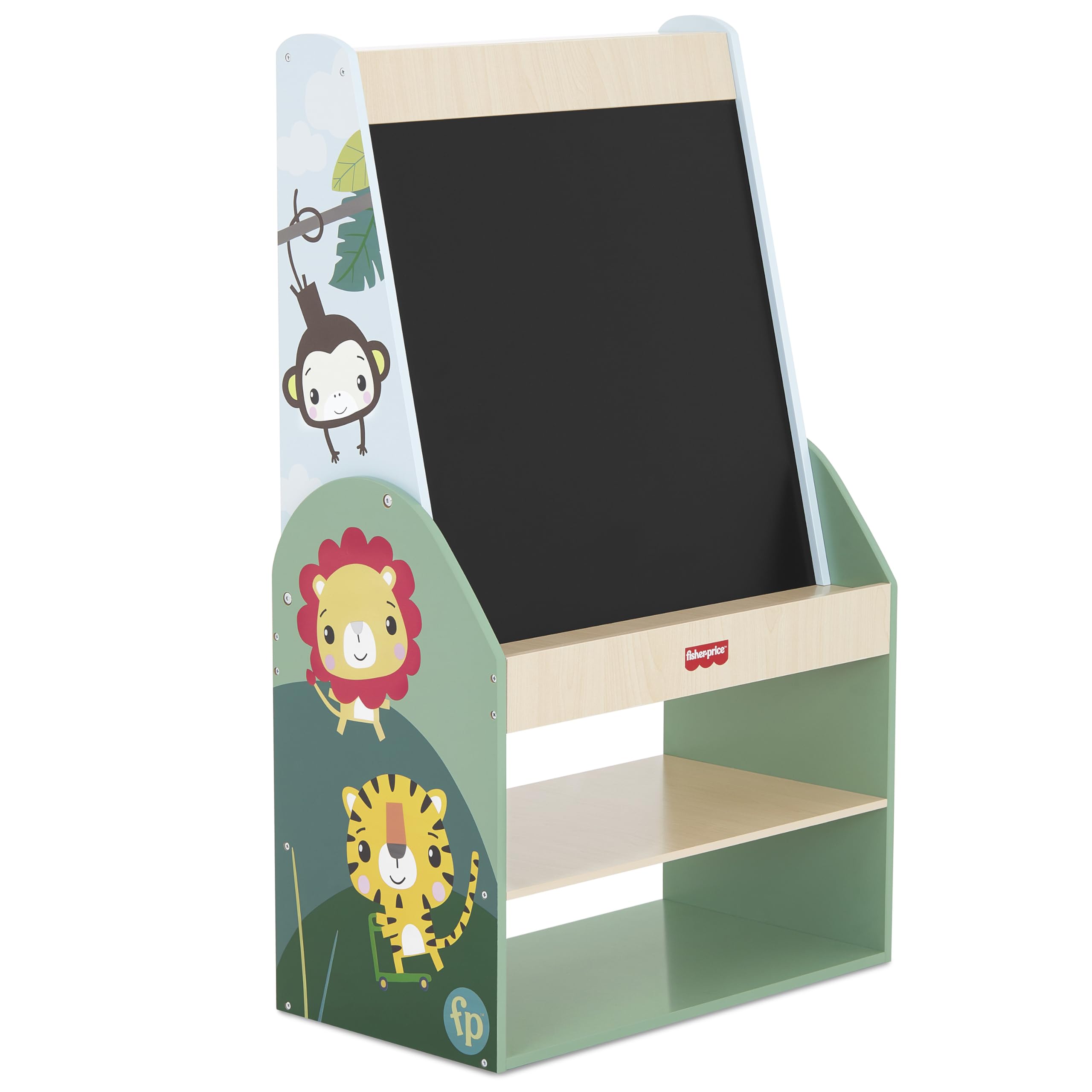 Fisher Price Fauna Collection Wild Wonder Artist Center by Dream On Me, Jungle Print, Built-in Blackboard, Crafted with Durable Pinewood