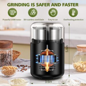 Hermolante Herb Grinder, Spice Grinder, Coffee grinder, 150 w Electric Herb Grinder with Stainless Steel Blade and Cleaning Brush, Compact Size Electric Grinder for Herb Spices Coffee Nuts Seeds,etc.