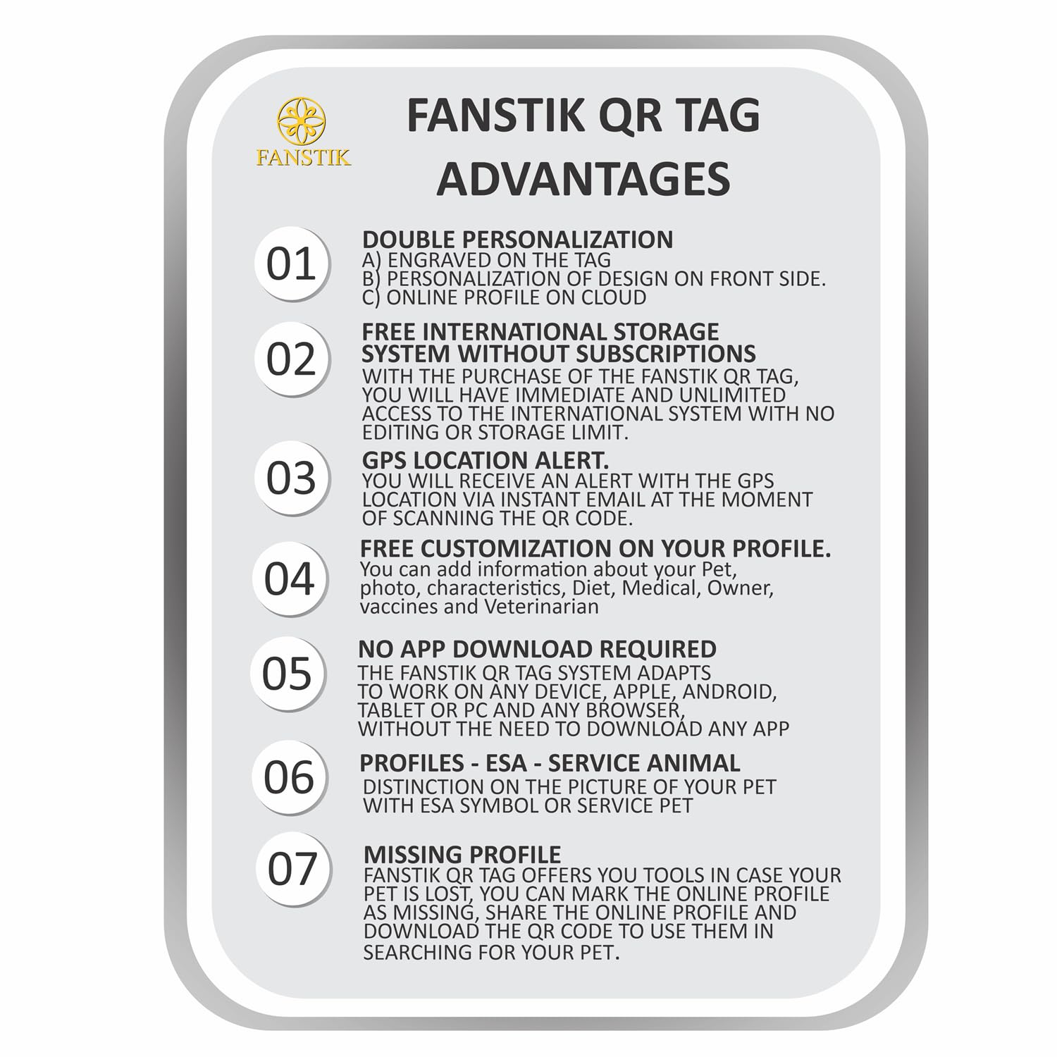 Engraved Personalized QR Code Pet ID ESA Tag(Made In USA) Service Dog tag, Custom Emotional Support Animal Tag Red Medical Symbol, Personalize Tag & Web, Scan QR Receive Location Alert FANSTIK(QR ESA)