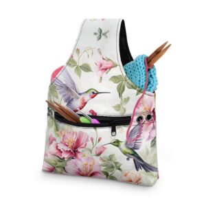 zuxongsy hummingbird knitting tote bag floral yarn bags for crocheting organizing portable knitting and crochet supplies,small