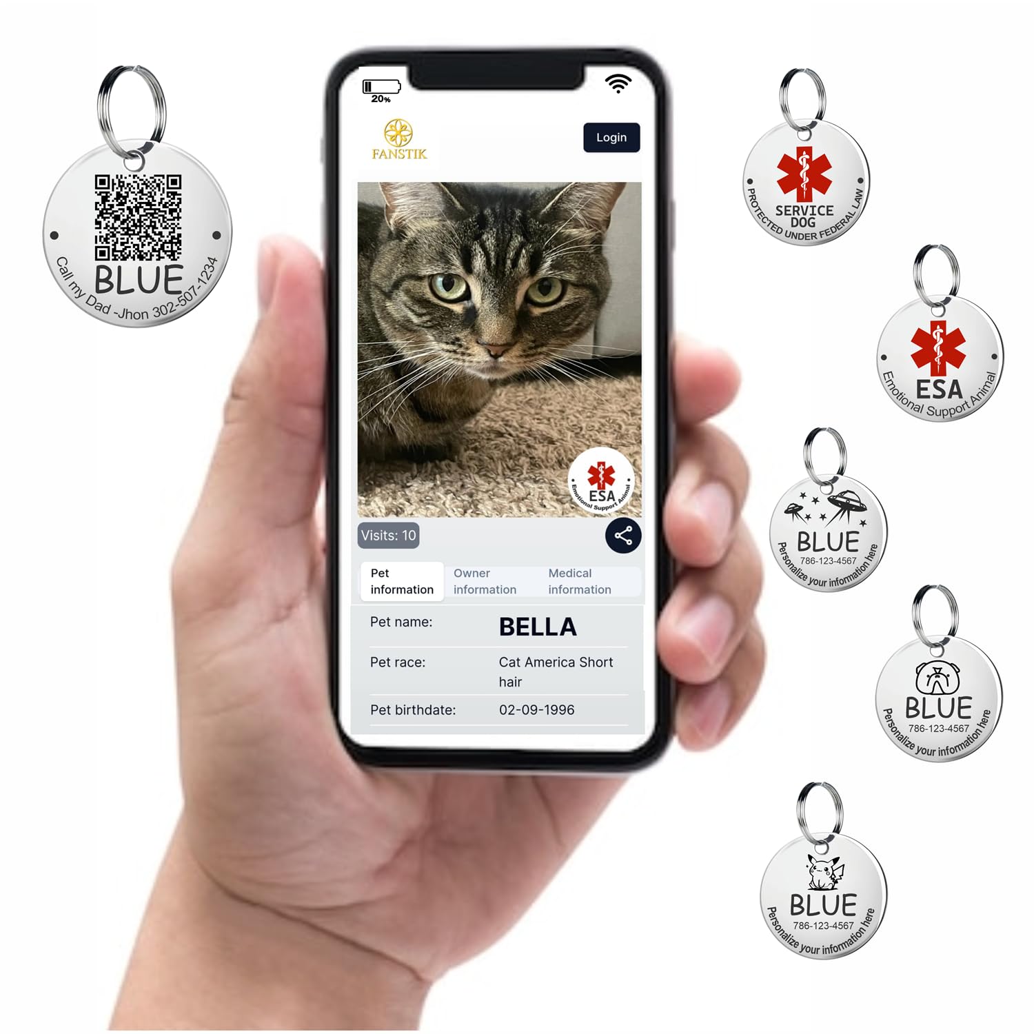 Personalized QR Code Pet Id Tag (Made in USA) - Personalize on Both Tag & Web Free Online APP Scan QR Receive Instant Location Alert Email - Customized Dog Cat Tags, Stainless Steel FANSTIK (QR-Icon)