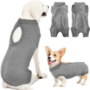 lukovee recovery suit for dogs, onesie surgery recovery suit for female male dogs, abdominal wounds cone e-collar alternative prevent licking spay recovery suit (grey,medium)