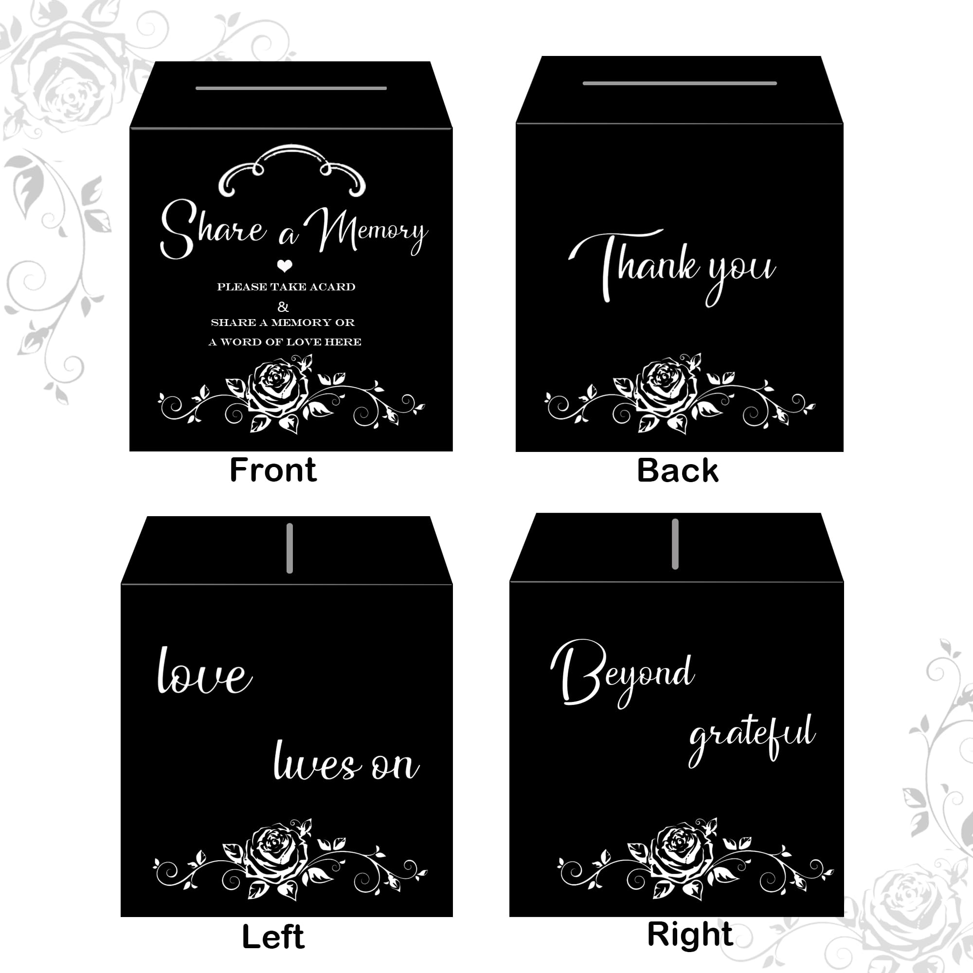 Share a Memory Box, OIIVPOK Memory Card Box for Funeral, Black White Funeral Card Box for Celebration of Life, 8.66in Memory Card Box for Funeral Graduation Wedding Birthday Anniversary Retirement (A)