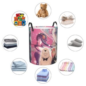 Jamhullk S-Py Anime Family Round Laundry Basket Foldable Toy Storage Bag With Handle Living Room Bedroom Bathroom, Medium