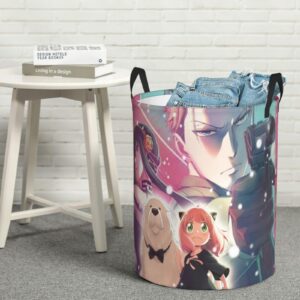 Jamhullk S-Py Anime Family Round Laundry Basket Foldable Toy Storage Bag With Handle Living Room Bedroom Bathroom, Medium