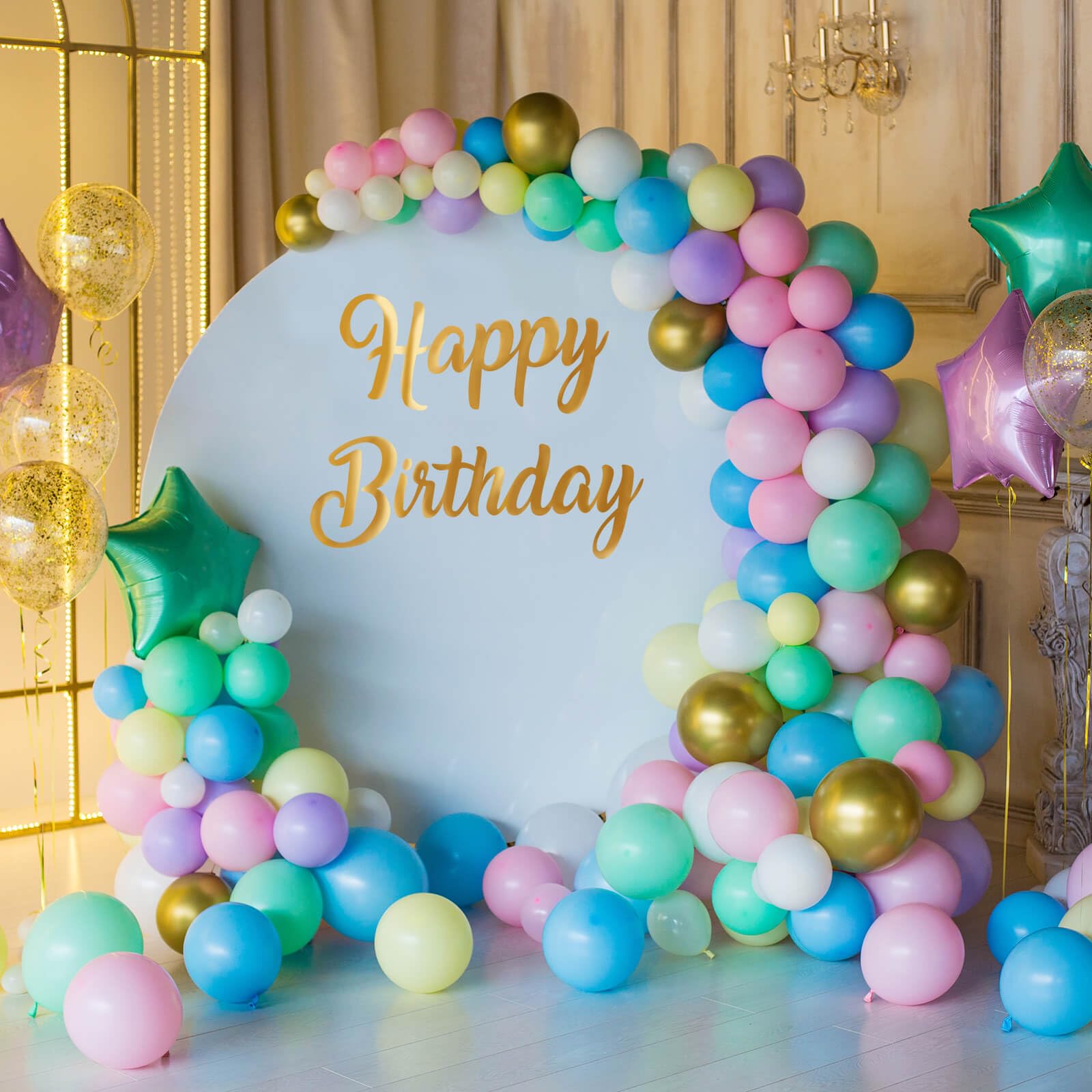 Happy Birthday Sign for Backdrop Gold Large Happy Birthday Decorations Party Decal Sign for Women Men Neutral with Transfer Paper