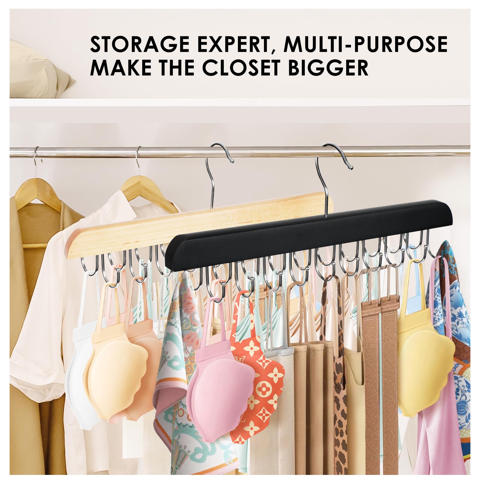 Aurabite 20 Hooks Hanger Space Saving-Closet Organizers and Storage-Tank Top-Bra-Pants Hangers-Clothes Organizer-Dresser Organizer-Skirt Hangers-Hangers with Clips-Legging Organizer for Closet