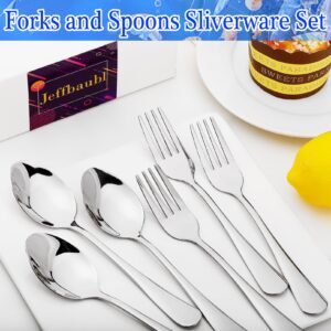 Jeffbaubl 24 Pcs Forks and Spoons Silverware Set,Food Grade Stainless Steel Flatware Cutlery Set,12 Dinner Spoons and 12 Dinner Forks for Home Kitchen Restaurant,Mirror Polished Dishwasher Safe