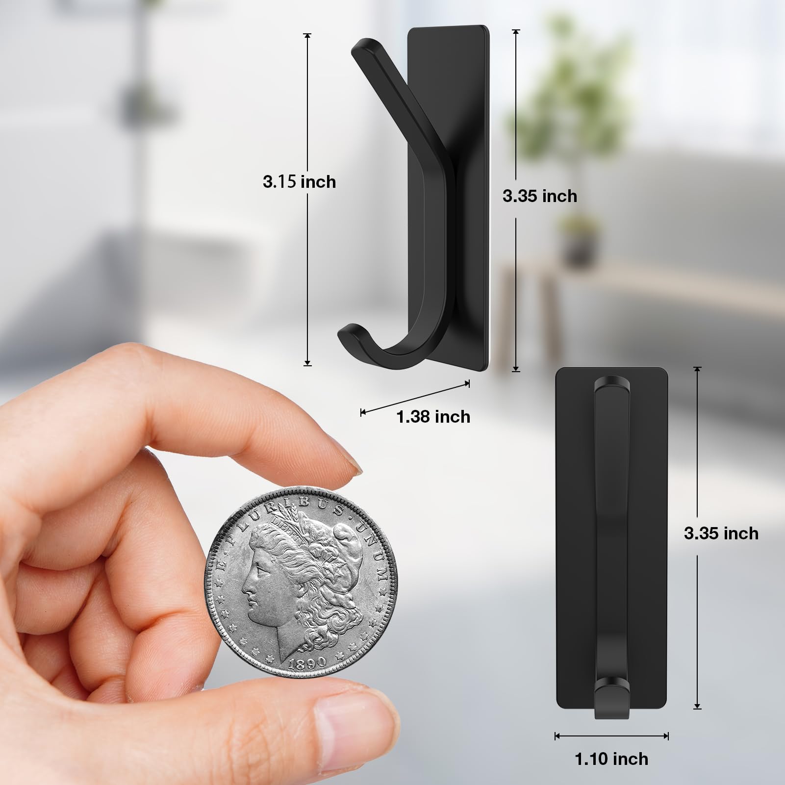 FIESTAJOY Matte Black Bathroom Towel Hooks - Wall Adhesive Coat/Robe Hooks,Heavy Duty Aluminum Shower Hooks for Bathroom Kitchen Bedroom,No Drilling Sticky Hooks for Hanging Rube Hat(4 Pack)