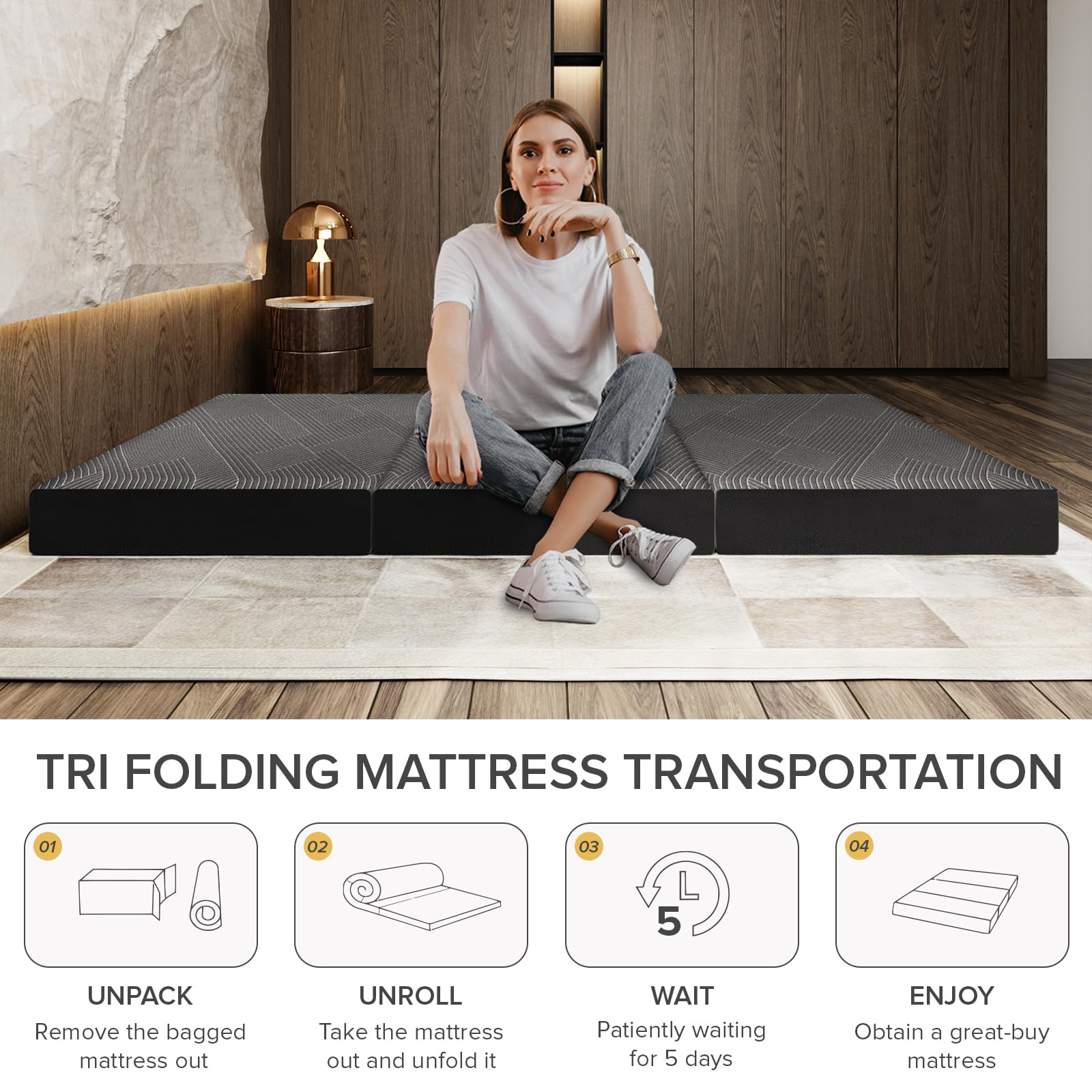 Tri Folding Mattress Queen Size - 6 Inch Foldable Mattress for Travel/RV/Camping/Road Trip/Guest Room/Yoga, Tri-fold Memory Foam Mattress with Washable Cover, Handle & Non-Slip Bottom, 78"x58"x6"