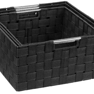 Sorbus Storage Box Woven Basket Bin Container Tote Cube Organizer Set Stackable Storage Basket Woven Strap Shelf Organizer Built-In Carry Handles (Black)