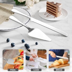 SANEXC Cake Cutting Set for Wedding - Extended Cake Knife And Server Set Thickened Stainless Steel Cake Cutter and Pie Spatula Great for Birthday Anniversary Christmas Gift Silver 2 Pcs