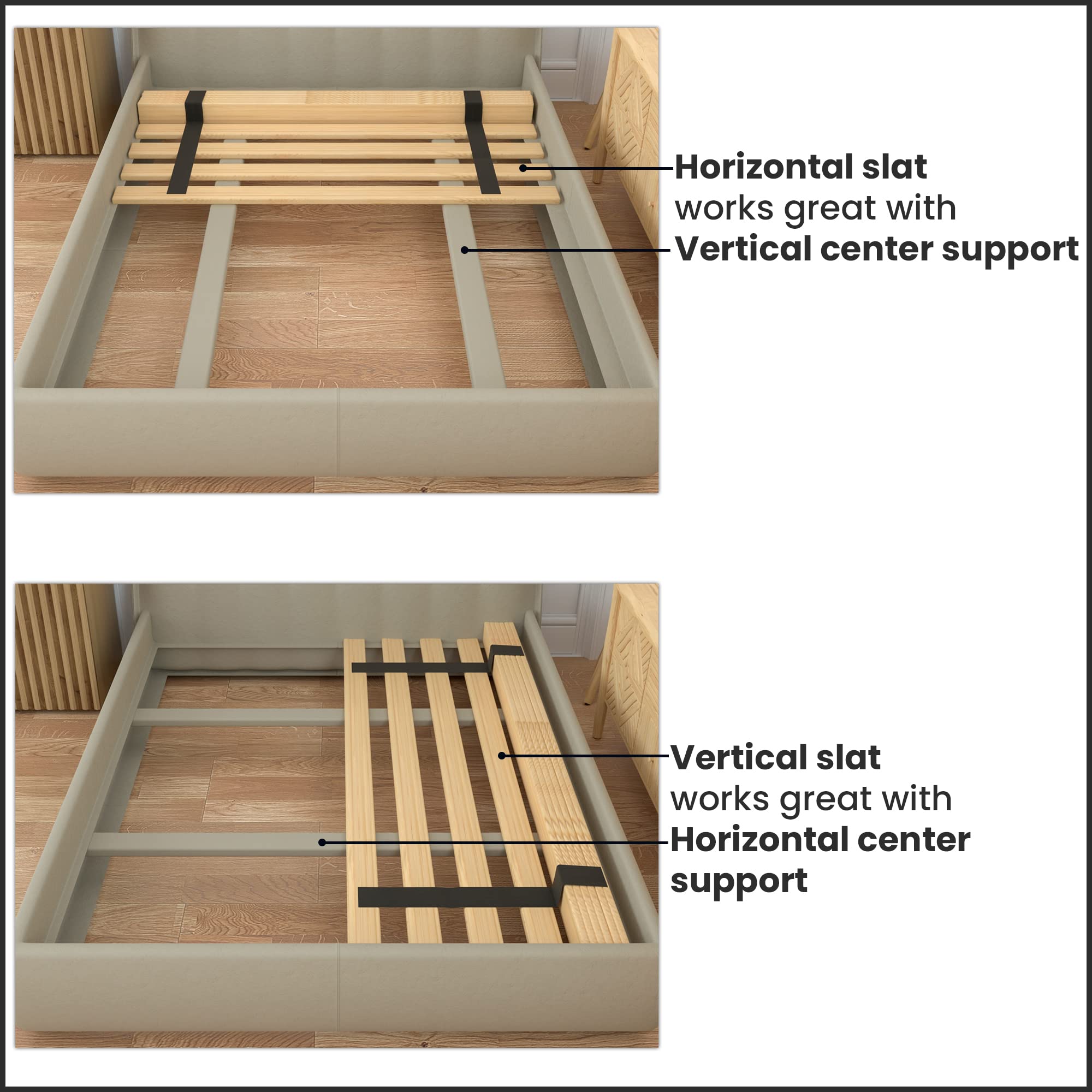 Greaton, 0.68-Inch Heavy Duty Horizontal Wooden Bunkie Board/Bed Slats, Enhance Mattress Support, Twin(39"), Beige