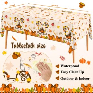 Happy Fall Mouse Tablecloths, Cute Fall Decorations for Home Fall Harvest Party Decor, 3pcs Plastic Mouse Pumpkin Table Covers, Waterproof Maple Leaf Dinner Table Cloth for Thanksgiving Party 108*54"