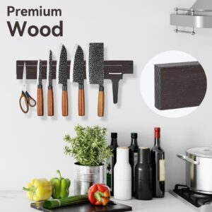 Ninonly 16 Inch Magnetic Knife Holder for Wall, Powerful Acacia Wood Knife Magnetic Strip No Drilling Magnetic Knife Rack Strong Knife Magnet Bar for Kitchen Knives Tools