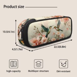 Luarisgur Cute Pencil Pouch Hummingbird Floral Pencil Case for Girls for School Aesthetic Stationery Bag Cute Floral Pencil Bags with Zipper Pencil Holder Pouch Pen Case for Women College Students