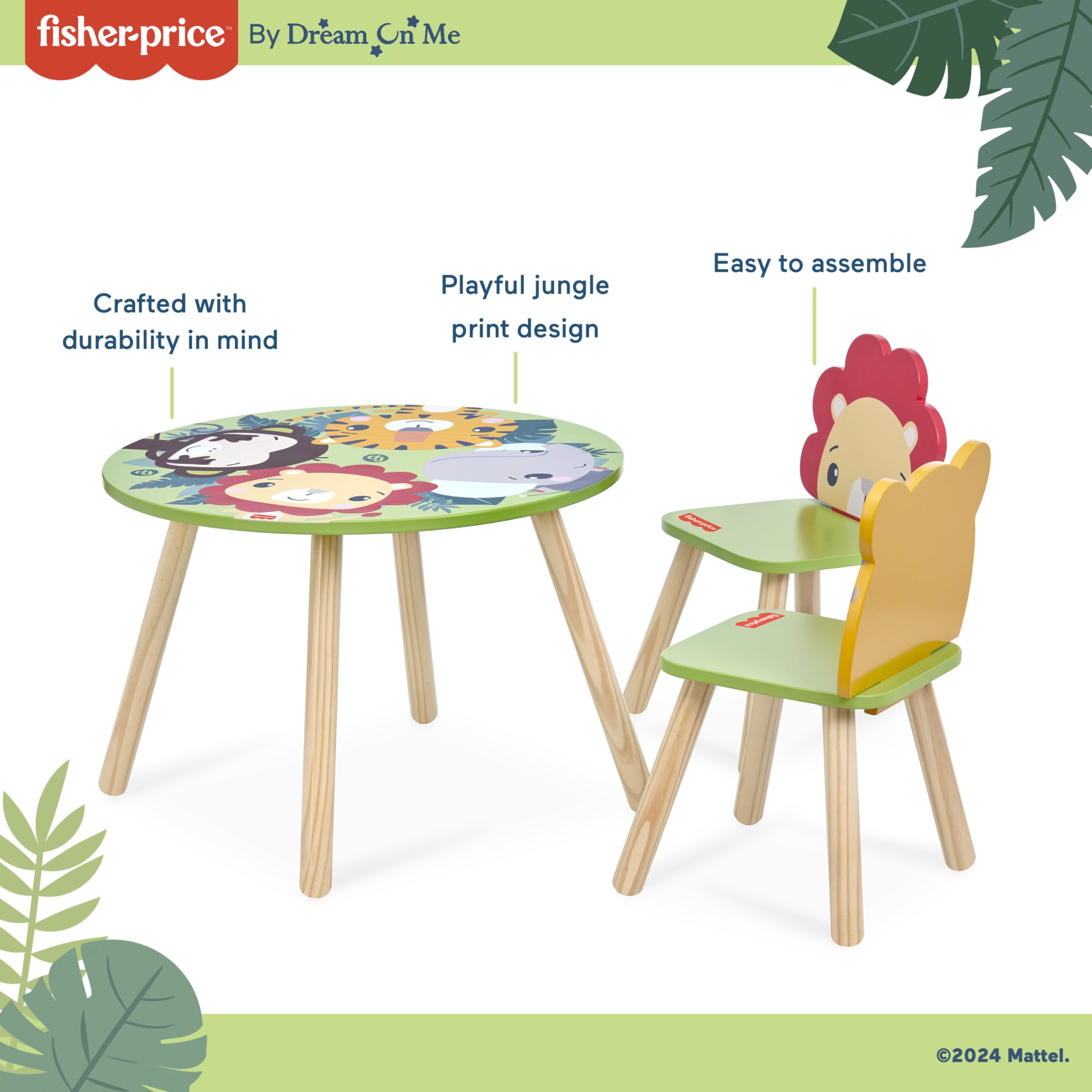 Fisher Price Fauna Collection Pride Rock Table Chair Set by Dream On Me, Jungle Print, Easy to Assemble, Crafted from Durable New Zealand Pinewood