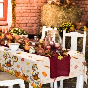 Happy Fall Mouse Tablecloths, Cute Fall Decorations for Home Fall Harvest Party Decor, 3pcs Plastic Mouse Pumpkin Table Covers, Waterproof Maple Leaf Dinner Table Cloth for Thanksgiving Party 108*54"