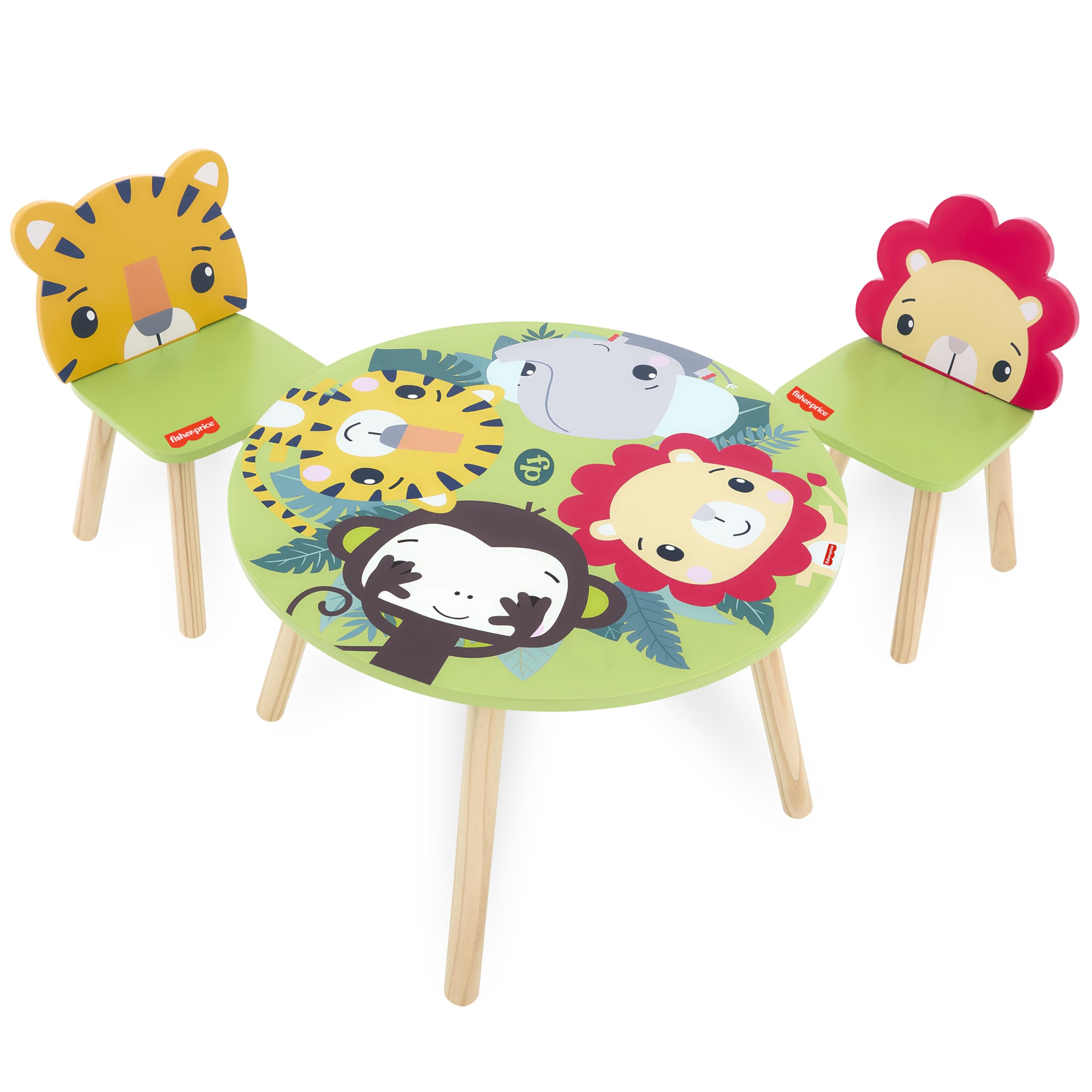 Fisher Price Fauna Collection Pride Rock Table Chair Set by Dream On Me, Jungle Print, Easy to Assemble, Crafted from Durable New Zealand Pinewood