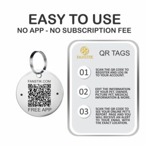 Personalized QR Code Pet Id Tag (Made in USA) - Personalize on Both Tag & Web Free Online APP Scan QR Receive Instant Location Alert Email - Customized Dog Cat Tags, Stainless Steel FANSTIK (QR-Icon)