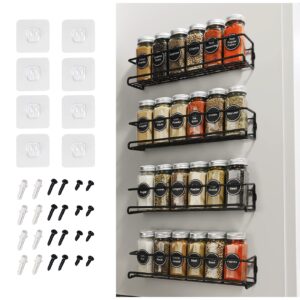 torzct 4pcs spice rack wall mount space upgrade of bolded saving spice organizer for spice jars and seasonings,screw or adhesive hanging spice shelf rack organizer for kitchen cabinet pantry door