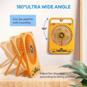 XINGLINSHOE battery powered fan 2000mAH 180° Adjustable small desk fan battery powered 3 Speeds Strong slim usb fan for Office,Bedroom,Home,Desktop,Camping(Yellow)