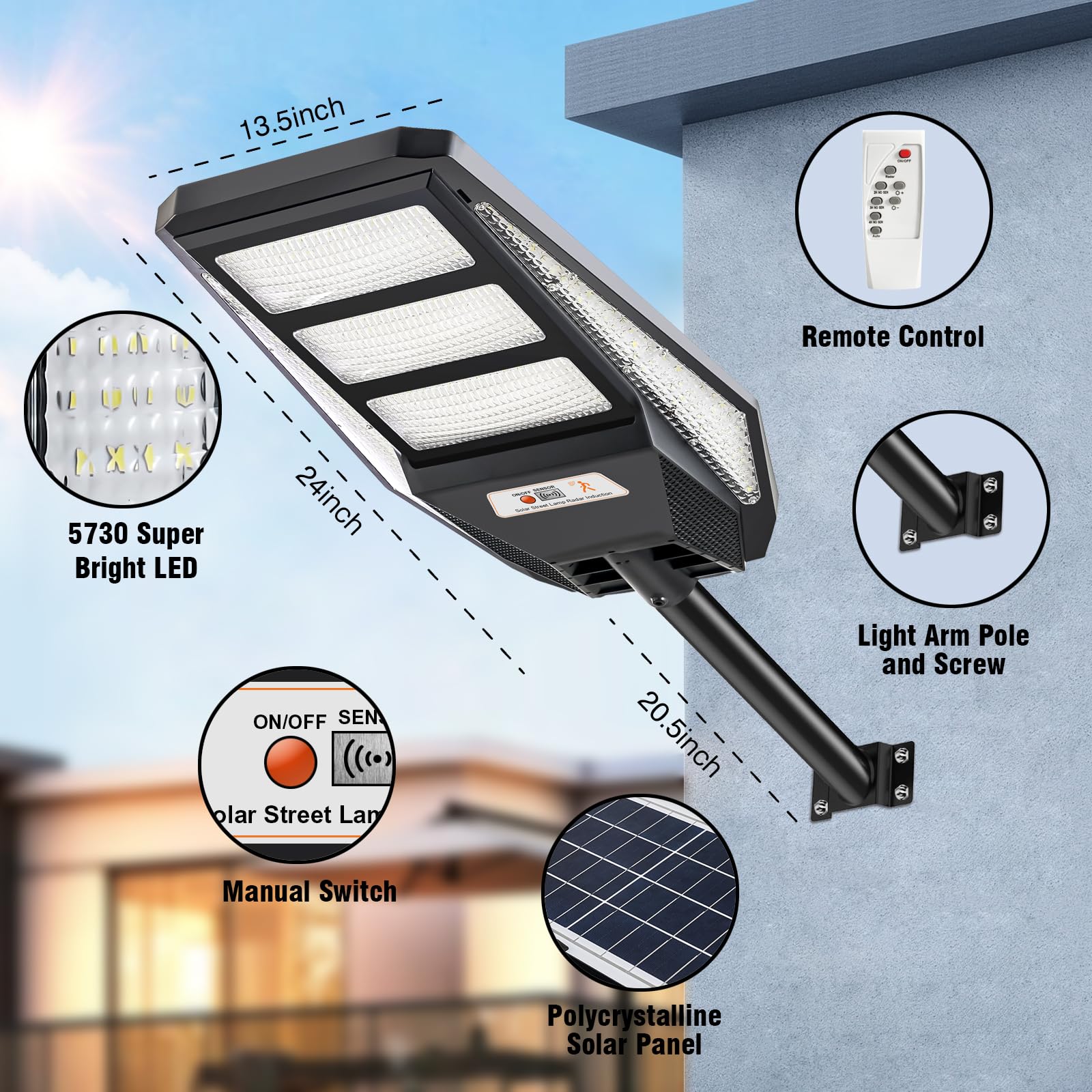 ZBLUXBZ 2 Pack Solar Street Lights Outdoor, 6500K LED Parking Lot Light with Dusk to Dawn, Motion Sensor, Remote Control - Illuminate Paths with Energy