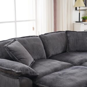 LuxyHoom 84.6" Sectional Sofa Couch, Loveseat Sofa Chaise Lounge, Modern Modular Convertible Couch, 2 Ottomans, 2 Pillows, Corduroy Upholstered Recliner for Living Room, Home Theatre, Apartment, Grey