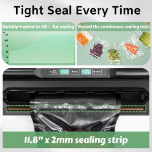 KVSK Vacuum Sealer Machine, 6-in-1 Compact Food Sealer Automatic Air Sealing System For Food Storage With Cutter and 11" x 9.8' Black Roll, One-Click Dry & Moist Vac Seal Mode