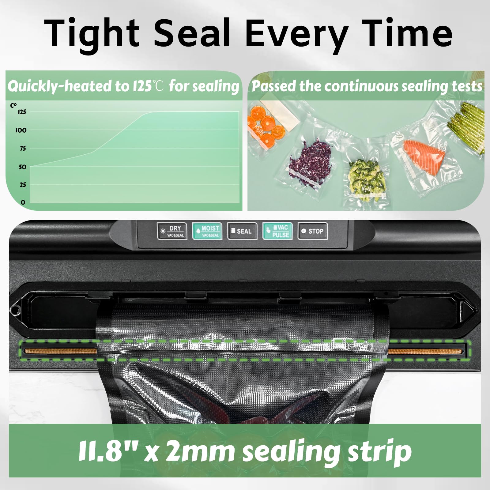 KVSK Vacuum Sealer Machine, 6-in-1 Compact Food Sealer Automatic Air Sealing System For Food Storage With Cutter and 11" x 9.8' Black Roll, One-Click Dry & Moist Vac Seal Mode