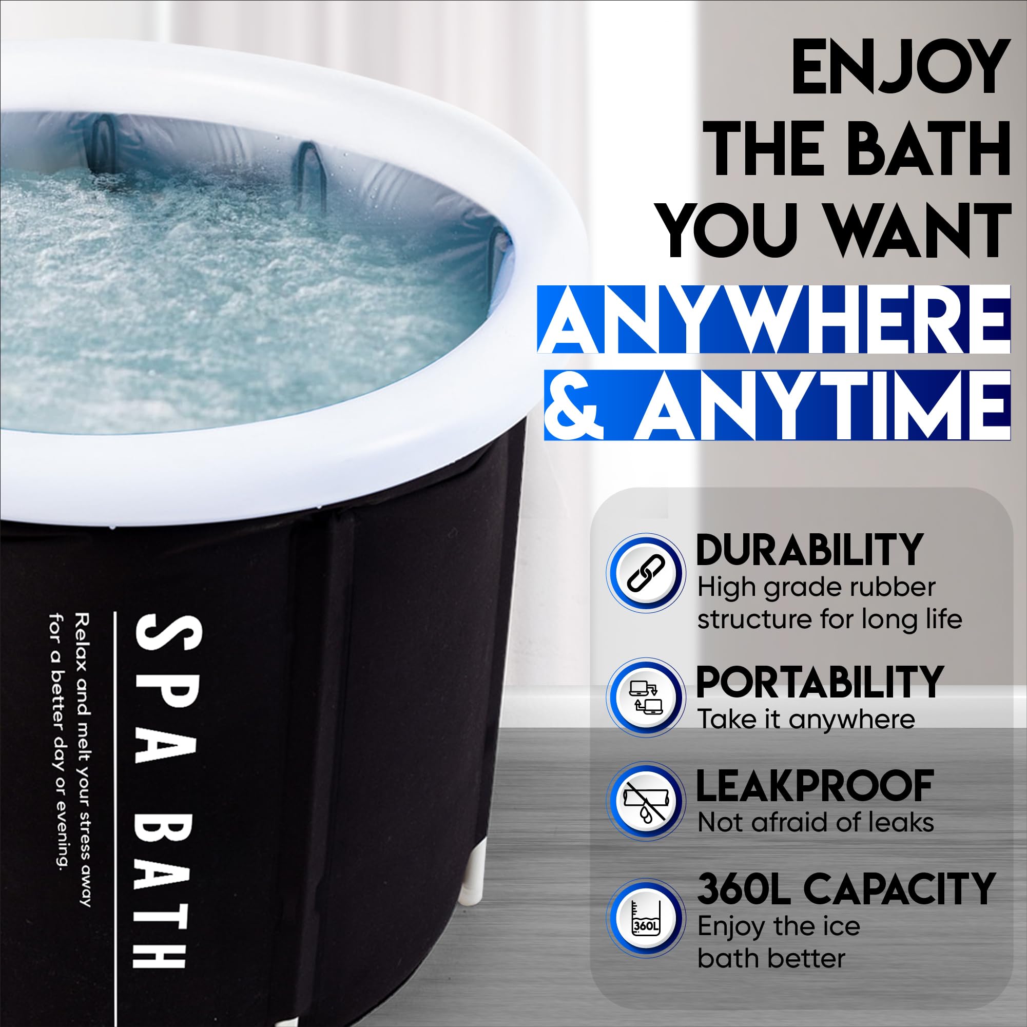 Beyond Thursday Cold Plunge Tub - Large, Foldable Ice Bath Tub with Great Insulation, Premium Material, Leak-Proof. Portable Bathtub Suitable for Men, Women & Athletes Up to 6'5", Includes Carry Bag