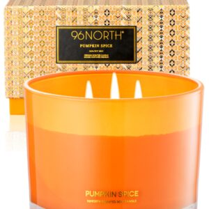 96NORTH Luxury Pumpkin Soy Candle | Large 3 Wick Jar Candle | Halloween & Fall Decor | Up to 40 Hours Burning | 100% Natural Soy Wax | Relaxing Aromatherapy Candle | Halloween Fall Candle Gift