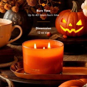 96NORTH Luxury Pumpkin Soy Candle | Large 3 Wick Jar Candle | Halloween & Fall Decor | Up to 40 Hours Burning | 100% Natural Soy Wax | Relaxing Aromatherapy Candle | Halloween Fall Candle Gift