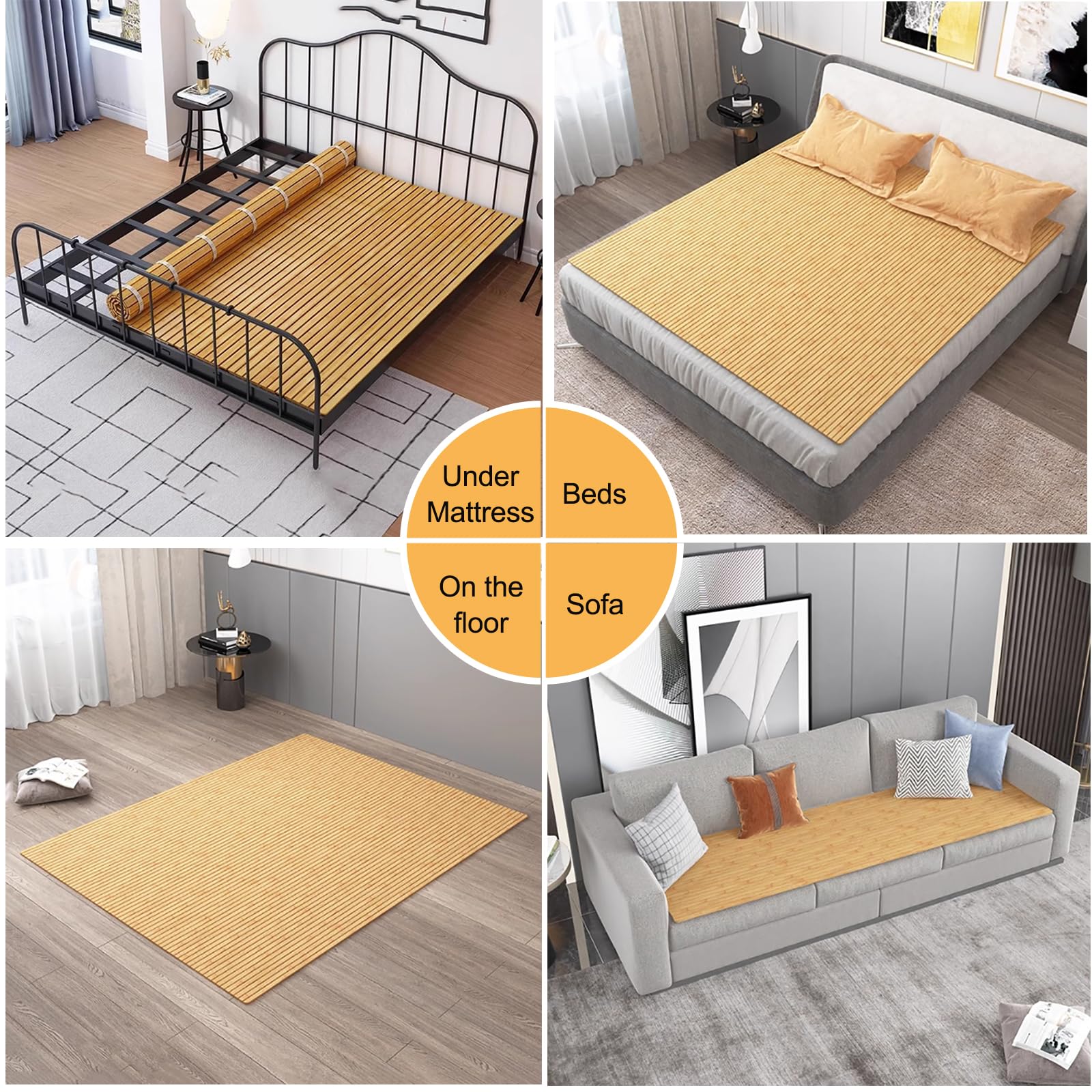 Foldable Bamboo Bed Mat,Summer Sleeping Pad Lumbar Protector Pad,Folding Tatami Floor Mat,Harden Spine Guard Bamboo Ranked Skeleton Bed Pad, Japanese Bamboo wood Roll-Type Slatted Bed, 70*150cm