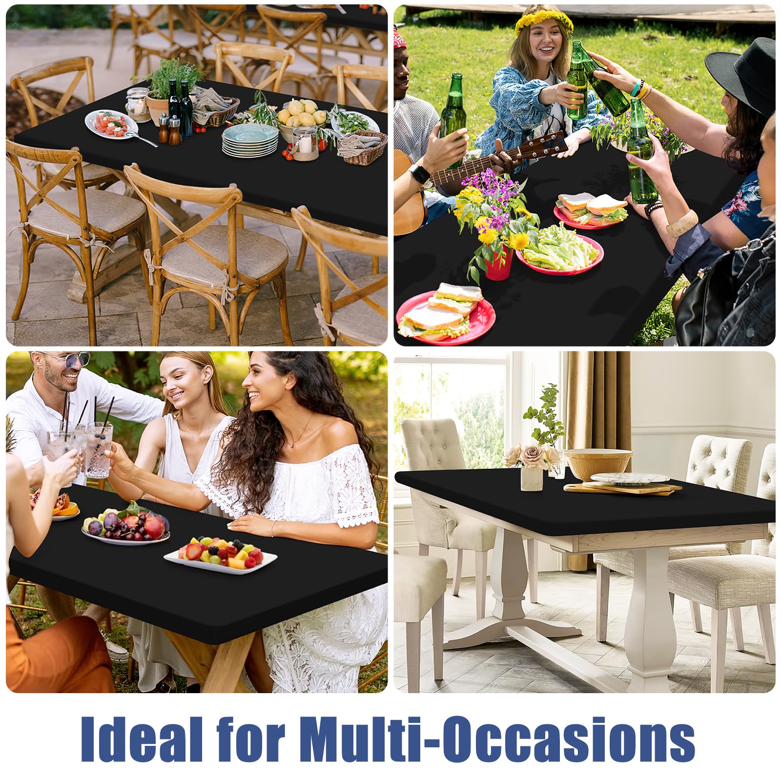 Moosfor Spandex Picnic Table Cloth 2 Pack, Elastic Fitted Tablecloths for 6 Foot Rectangle Tables, Stretch Washable Patio Table Cover for Outdoor, Camping, Banquet and Parties (Black, 30"x72")