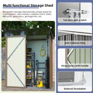 5X3 FT Outdoor Storage Shed, Waterproof Metal Garden Sheds with Lockable Door, Steel Tool Storage Buildings Shed & Outdoor Storage House for Garden, Backyard, Patio, Lawn, Trash Cans(Brown)