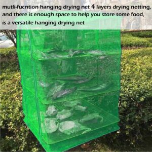 WEISGJA Hanging Drying Rack 4 Layers Foldable Nylon Netting, Folding Fish Mesh, Drying Fish Net for Shrimp Fish Fruit Vegetables Herb, with Zipper Opening, Green (22.4X15.7X25.5 in/Large)