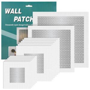 14pcs drywall repair kits, 2/4/6/8 inch self adhesive fiberglass mesh dry wall patches aluminum sheet plaster wall hole repair patches for quick fix broken walls repair or ceiling filler