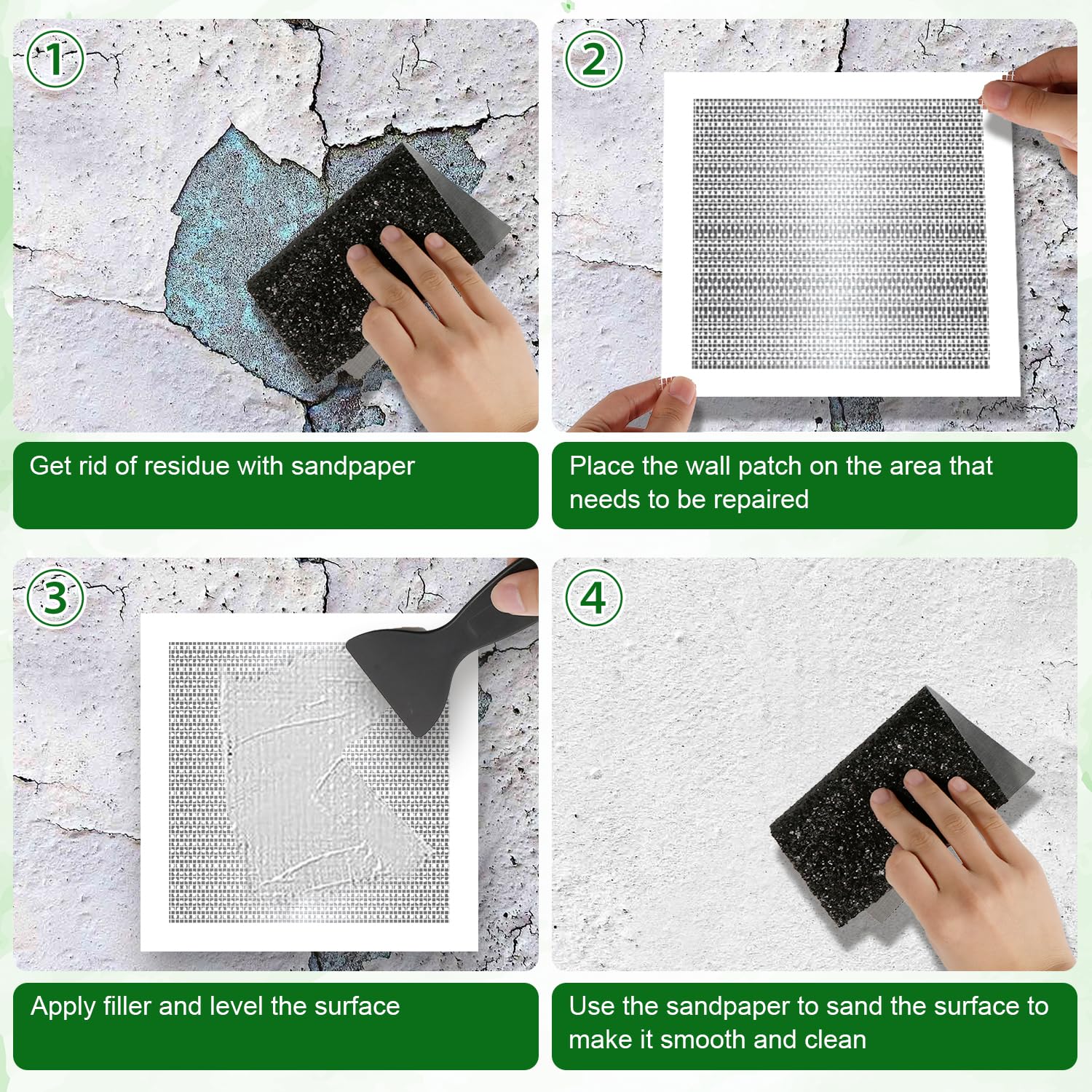 14pcs Drywall Repair Kits, 2/4/6/8 Inch Self Adhesive Fiberglass Mesh Dry Wall Patches Aluminum Sheet Plaster Wall Hole Repair Patches for Quick Fix Broken Walls Repair or Ceiling Filler