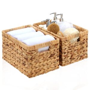 edergoo wicker storage basket, water hyacinth storage baskets with built-in handles, large wicker baskets for storage, 2 pack wicker baskets for organizing, natural