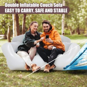 1 Piece Double Inflatable Camping Couch Outdoor Portable Blow up Movie Sofa Folding Lounge Chair Air Mattress for Adults Patio Beach Picnic Living Room Outside Indoor Furniture Without Pump