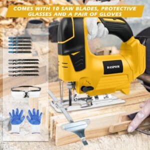 Cordless Jig Saw Compatible with Dewalt 20V Battery, Brushless Orbital Jigsaw with 2600 Blade Speed, with 10pcs Blades, 4 Orbital for Wood, Plastic and Metal Cutting (No Battery)