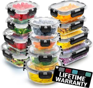 zulay kitchen 12 pack glass meal prep containers with lids - airtight, premium borosilicate glass food storage containers - microwave, freezer & oven safe, bpa free - black