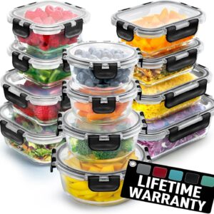 Zulay Kitchen 12 Pack Glass Meal Prep Containers with Lids - Airtight, Premium Borosilicate Glass Food Storage Containers - Microwave, Freezer & Oven Safe, BPA Free - Black