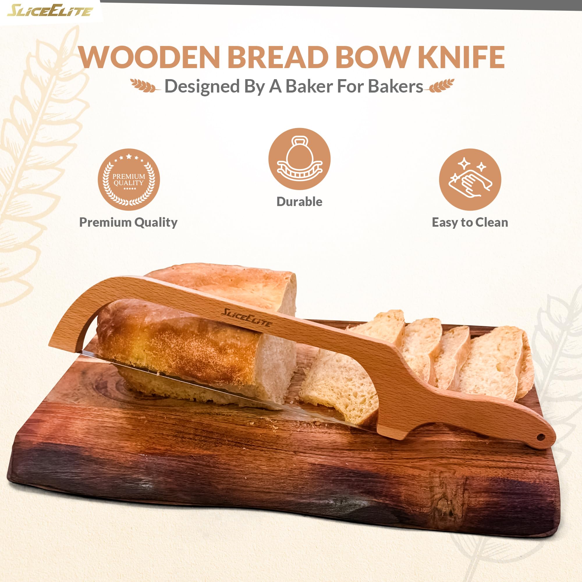 SliceElite Bread Bow Knife, Precision Bread Cutter for Homemade Bread, Efficient Slicer for Sourdough & Other Homemade Bread, This Cutter is Perfect for Your Bread Slicing Needs & Beautiful Slices.