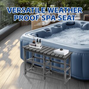 SwiftSlot Hot Tub Table, HDPE Pool Bench - 35" L x 15.7" W x 25.6" H, Weather Resistant Waterproof Spa Surround Bench, Grey