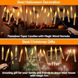 20 Pack Christmas Floating Candles with Wand Timer Remote Control,Floating Candles for centerpieces,LED Flickering Light Flameless Candles Hanging For Harry Potter Party Witch Decor Christmas Gifts