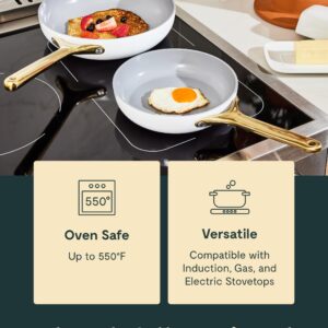 Caraway Fry Pan Trio - Non-Stick Frying Pans (10.5” & 8”) & Non-Stick Saute Pan - Non Toxic, PTFE & PFOA Free - Oven Safe & Compatible with All Stovetops (Gas, Electric & Induction) - Marigold